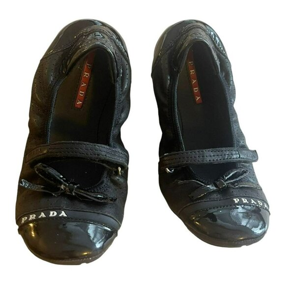 Prada Toddler Girls Mesh Leather Ballet Flat Shoes Preowned Size 11.5 - Picture 1 of 6